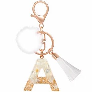 Elegant Gold and White Letter Pendant Keychain ( A )